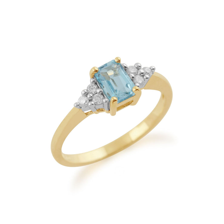 Anello Gemondo con topazio, anello in oro giallo da 9 ct con topazio azzurro da 0,68 ct e pietra singola con diamante