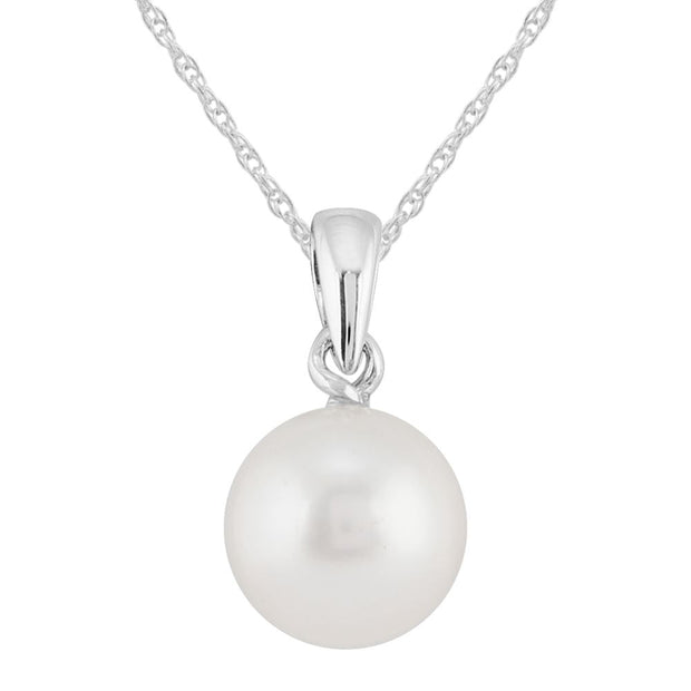 Classico pendente con perla coltivata in oro bianco 375
