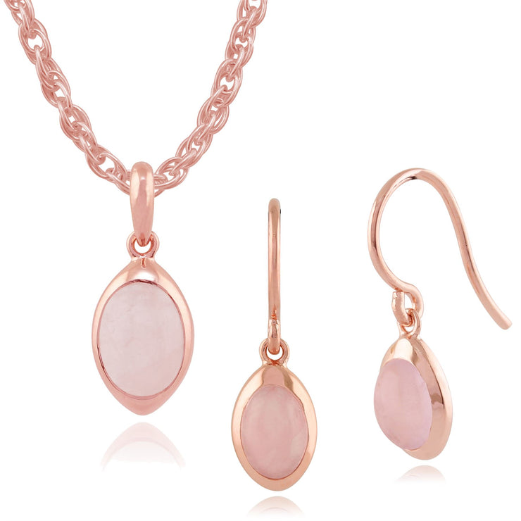 Orecchini pendenti e pendenti Classico argento 925 placcato oro giallo con castone ovale al quarzo rosa