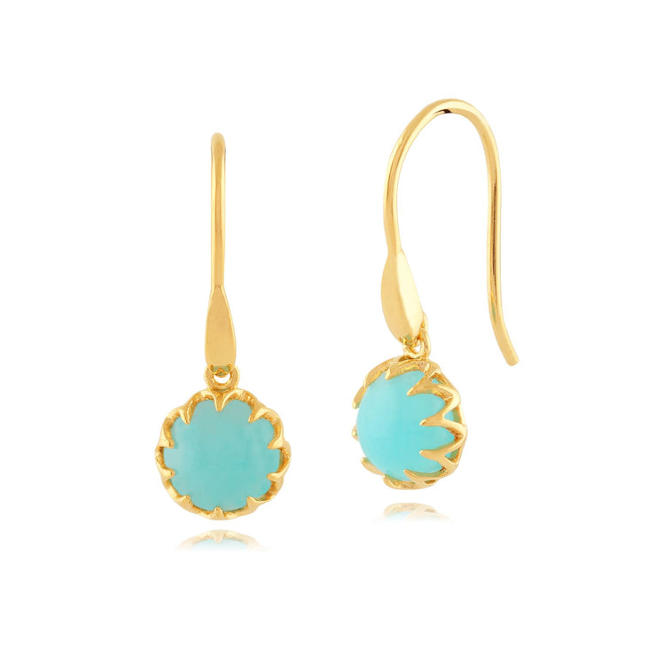 Orecchini pendenti e pendenti Classica montatura rotonda in argento 925 placcato oro con amazzonite