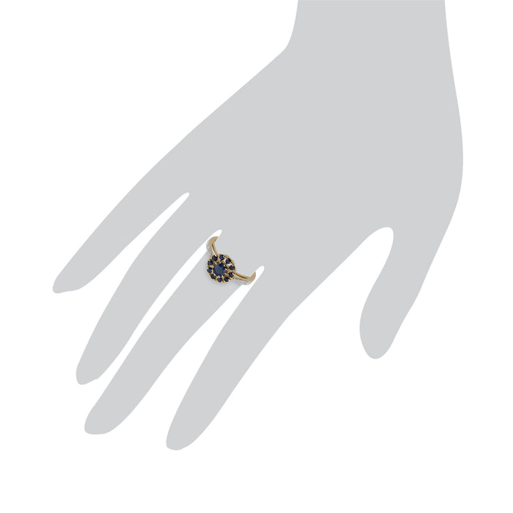 Anello Gemondo con zaffiro, anello floreale in oro giallo da 9 ct con zaffiro e diamanti da 1,04 ct