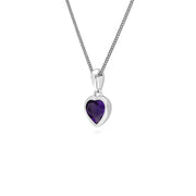 Ciondolo a forma di cuore con ametista in argento sterling con pietra singola su catena da 45 cm