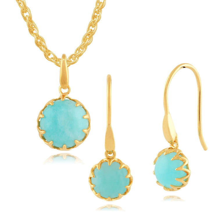 Orecchini pendenti e pendenti Classica montatura rotonda in argento 925 placcato oro con amazzonite