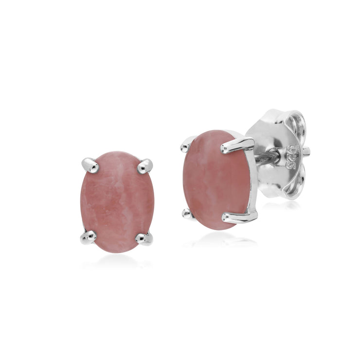 Classico bracciale e pendente ovale in rodocrosite in argento 925