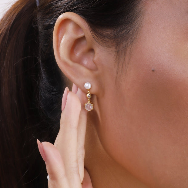 Orecchini pendenti asimmetrici con perle moderne Argento 925 placcato oro Perla, opale e topazio