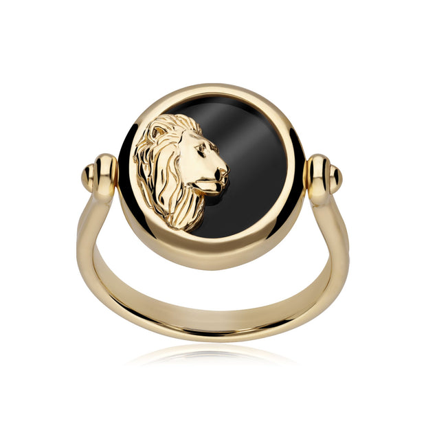 Anello zodiacale Leone con onice nera