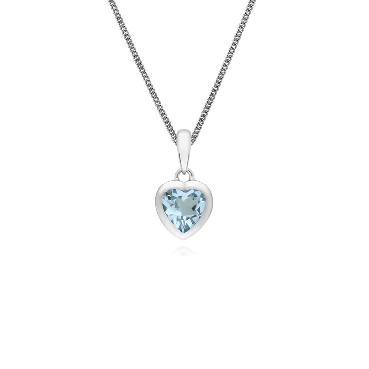 Ciondolo a cuore in argento sterling con pietra singola e topazio azzurro su catena da 45 cm
