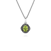 Ciondolo e bracciale in stile Art Déco Argento 925 con peridoto e marcasite a grappolo ovale