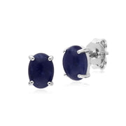 s Orecchini a bottone ovali in pietra singola sodalite in argento sterling