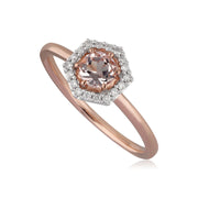Anello di fidanzamento Halo in oro rosa 375 con Morganite da 0,378 ct e diamante