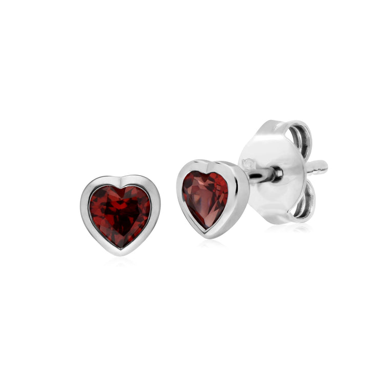 Orecchini a lobo con granato a cuore pietra singola in argento sterling