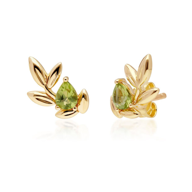 Anello e orecchini a Lobo O Leaf con peridoto in oro giallo 375