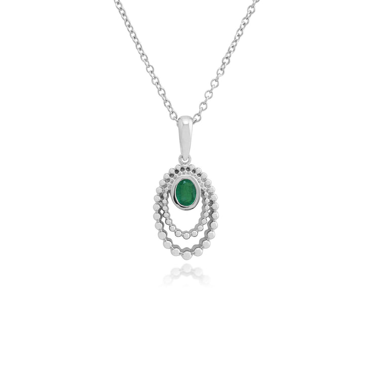 Classico pendente ovale con aureola in smeraldo rotondo in argento 925 e anello con castone