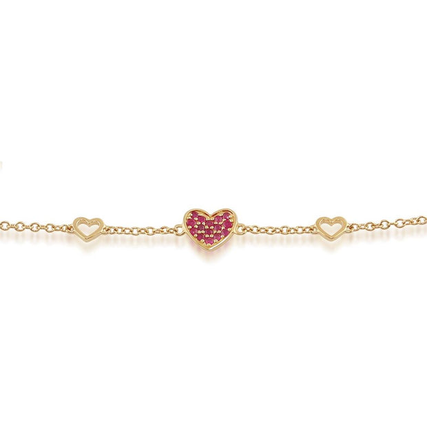 Classico bracciale con cuore di rubini in oro giallo 375