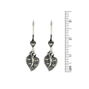 Orecchini pendenti a foglia in stile Art Nouveau in argento 925 marcasite rotondo