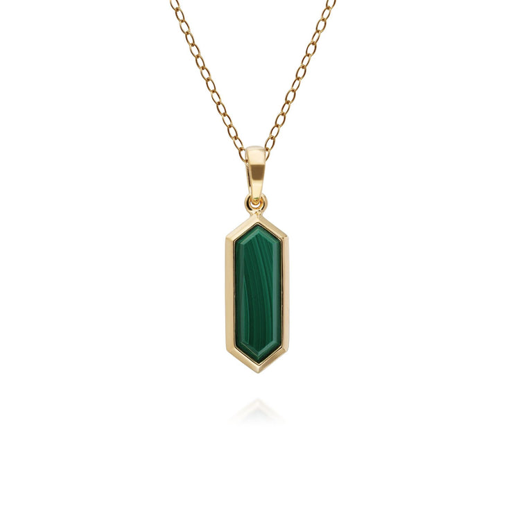 Ciondolo geometrico in argento 925 placcato oro con malachite esagonale