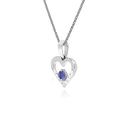 Ciondolo unico con tanzanite e diamanti in oro bianco da 9 ct su catena da 45 cm