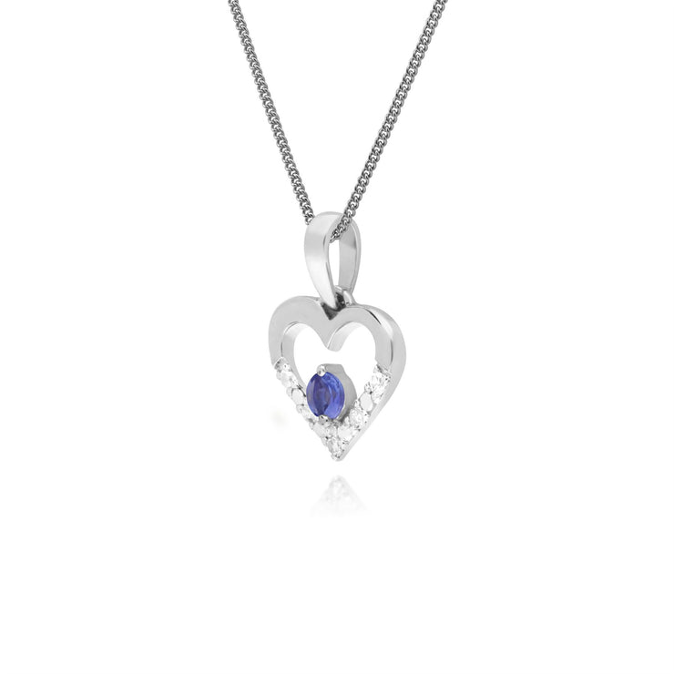 Ciondolo unico con tanzanite e diamanti in oro bianco da 9 ct su catena da 45 cm