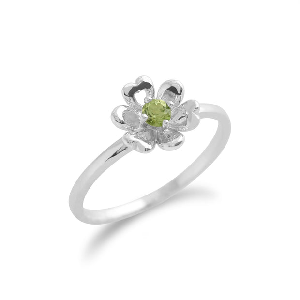 Anello con peridoto Gemondo, anello con fiore peridoto in argento sterling 925 da 0,13 ct