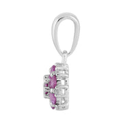 Ciondolo e orecchini a cerchio floreali in argento 925 con zaffiro rosa e diamanti