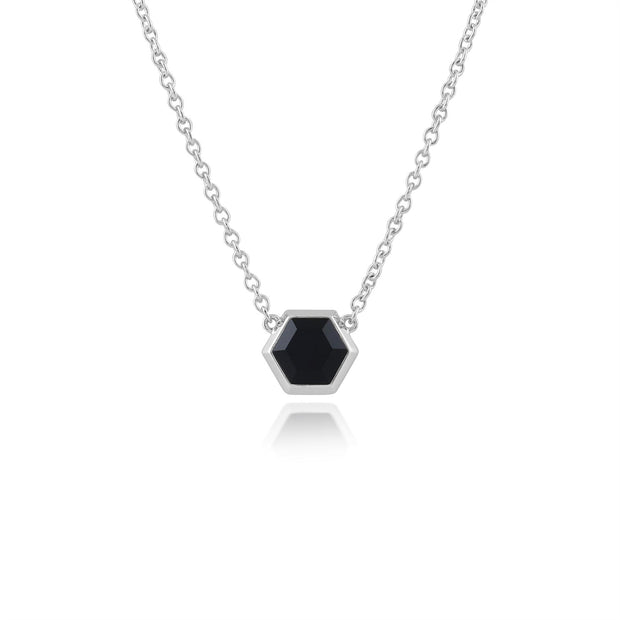 Collana geometrica in argento 925 con onice nero esagonale