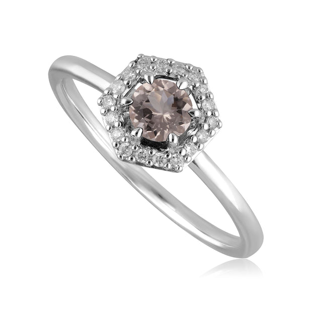 Anello di fidanzamento Halo in oro bianco 375 con morganite e diamante da 0,556 ct