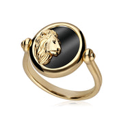 Anello zodiacale Leone con onice nera