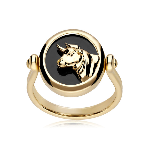 Anello zodiacale Toro con onice nera