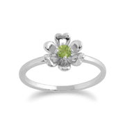 Orecchini ad anello e a bottone con margherita in stile floreale in argento 925 con peridoto rotondo