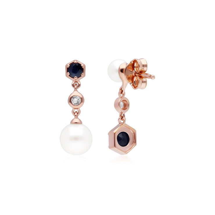 Orecchini pendenti asimmetrici con perle moderne Argento 925 placcato oro Perla, zaffiro e topazio