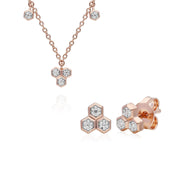 Collana e orecchini con borchia e diamanti trilogy in oro rosa 375 con diamanti