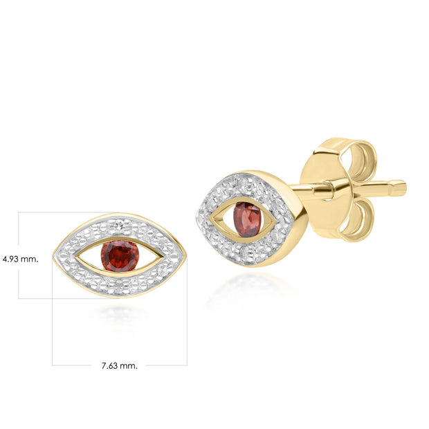 Orecchini a lobo ECFEW™ Evil Eye con granato delicato e diamanti in oro giallo 375