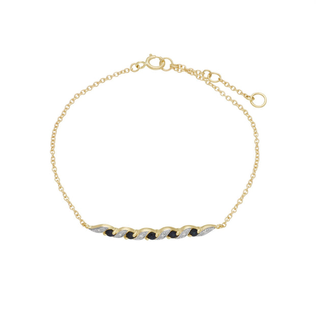 Bracciale a spirale da 19 cm in oro giallo da 9 ct con zaffiri e diamanti