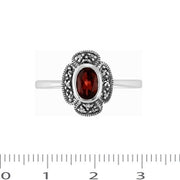 Anello in stile Art Déco in Argento 925 con Granato e Marcasite