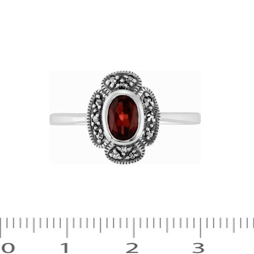 Anello in stile Art Déco in Argento 925 con Granato e Marcasite