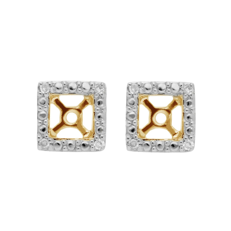 Orecchini classici con zaffiro in oro giallo 375 e rivestimento auricolare quadrato con diamanti