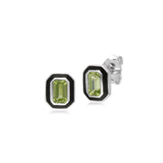 Orecchini ottagonali in argento sterling con peridoto e smalto nero