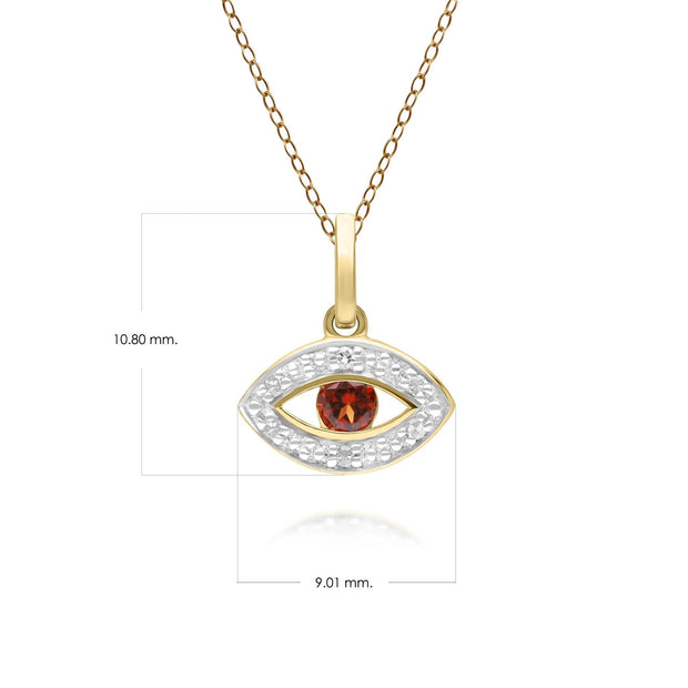 ECFEW™ Evil Eye Delicato pendente rotondo con granato e diamanti in oro giallo da 9 ct