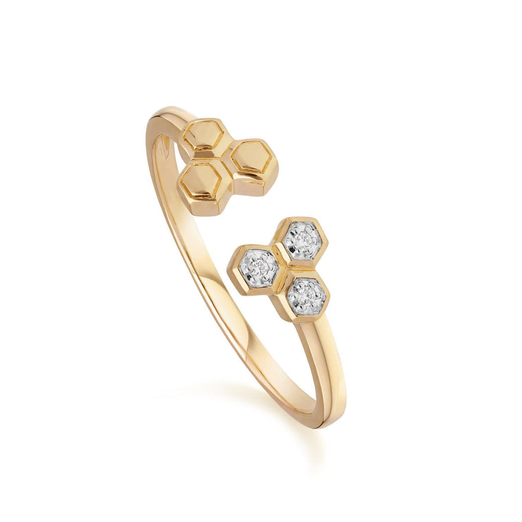Anello e orecchini a lobo con diamanti Trilogy in oro giallo 375