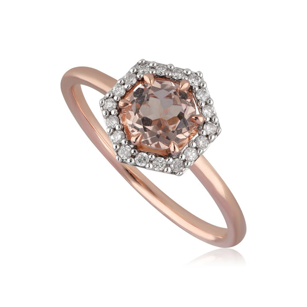 Anello di fidanzamento Halo in oro rosa 375 da 0,556 ct con morganite e diamante
