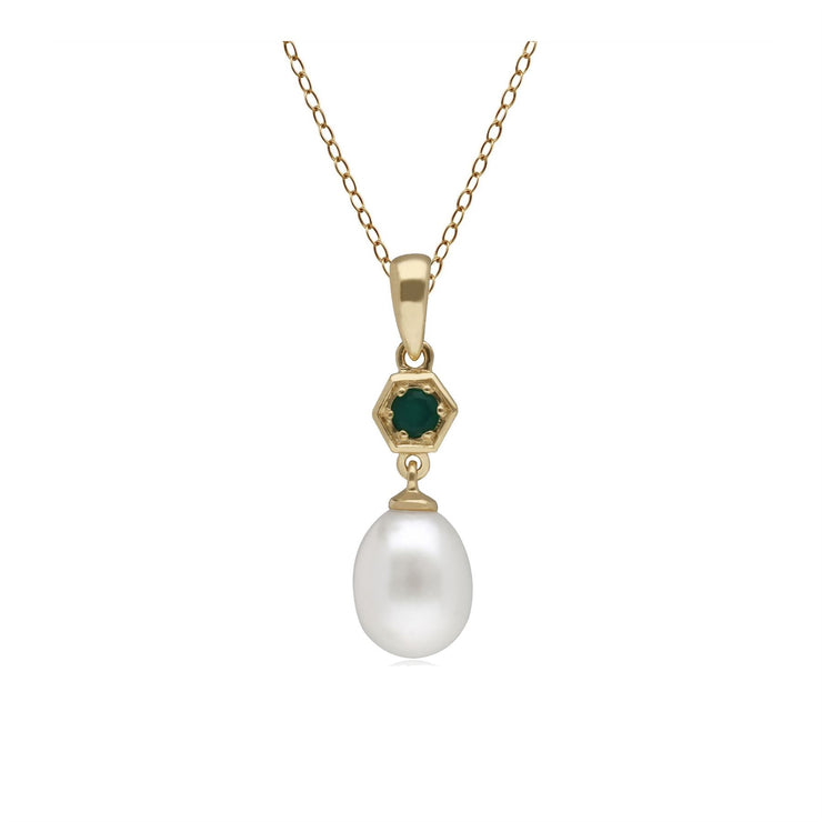 Ciondolo moderno con perla 375 Perla in oro giallo e calcedonio colorato di verde
