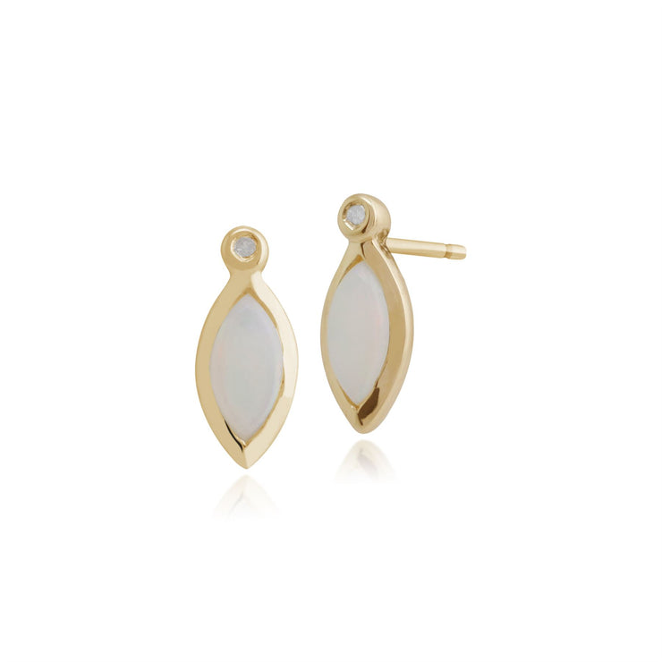 Classico pendente marquise cabochon in oro giallo 375 con opale e orecchini a bottone