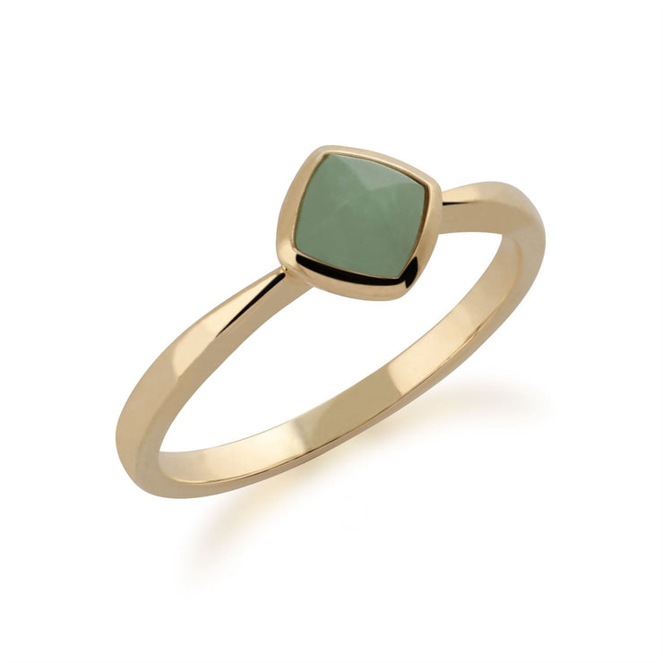Anello di giada Gemondo, anello di giada verde cuscino in oro giallo da 9 ct - giada