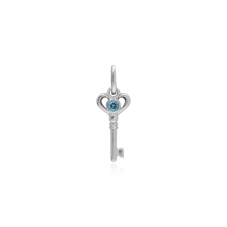 Classico ciondolo con lucchetto a cuore in argento 925 e ciondoli chiave con topazio blu