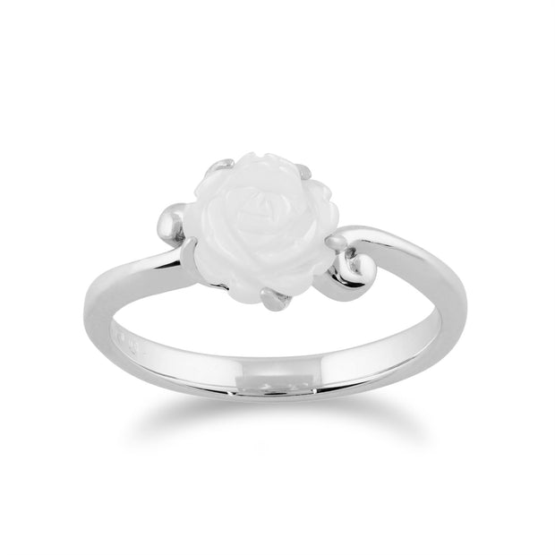 Gemondo Anello con rosa floreale in madreperla intagliata in argento 925 da 1 ct