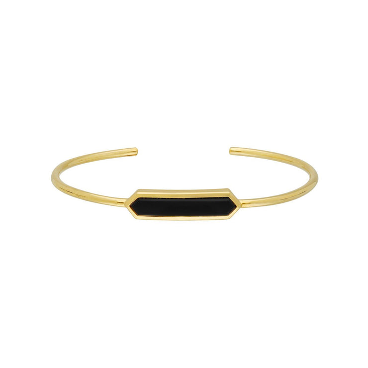 Bracciale rigido geometrico in argento 925 placcato oro con prisma in onice nero