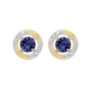 Orecchini a lobo classici in oro bianco 375 con tanzanite e jacket per orecchini Halo in oro giallo 375 con diamanti