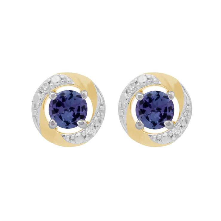Orecchini a lobo classici in oro bianco 375 con tanzanite e jacket per orecchini Halo in oro giallo 375 con diamanti
