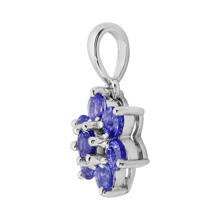 Ciondolo e orecchini con perno floreale a grappolo di tanzanite in argento 925