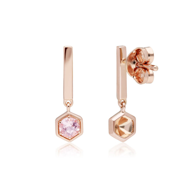 Mini orecchini pendenti asimmetrici in oro rosa 375 con Morganite e diamanti